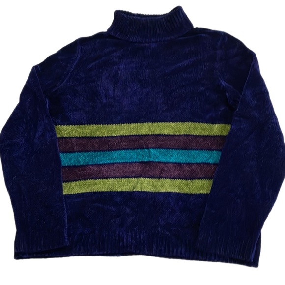 Retro Nina Charles Kasper Chenille Color Block Cozy Turtleneck Sweater - Picture 2 of 8